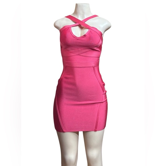 Pink Ruched Halter Mini Dress for Cocktail - Picture 1 of 4